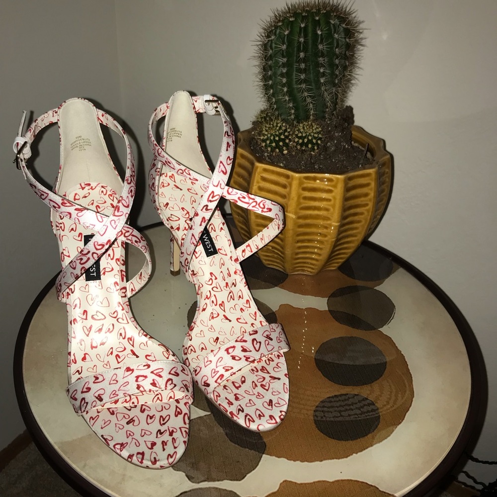 Nine West Women's Red White Hearts Strappy Sandals